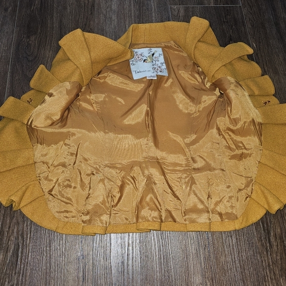 Anthropologie Tabitha Gold Terrace House Jacket Wool Blend Sz 2 Ruffle Preppy - Picture 9 of 14